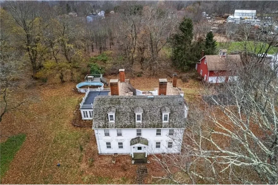 Aerial view of the house's roof mid-repair